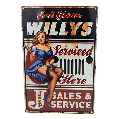 US Made Willys Pin Up Girl Metal Sign Fits Willys Accessory