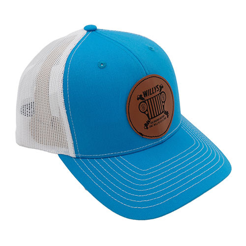 Willys "Crossbones" Mesh Trucker Hat (Cyan/White) Fits 41-71 Willys and Jeep